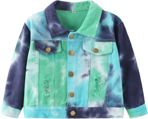 Toddler Baby Boys Girls Fall Clothes Thin Denim Jackets Kids Tie Dye Ripped Jeans Coats Button Down Outerwear