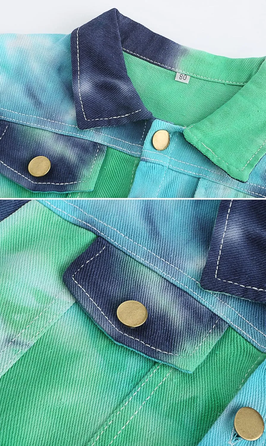 Toddler Baby Boys Girls Fall Clothes Thin Denim Jackets Kids Tie Dye Ripped Jeans Coats Button Down Outerwear