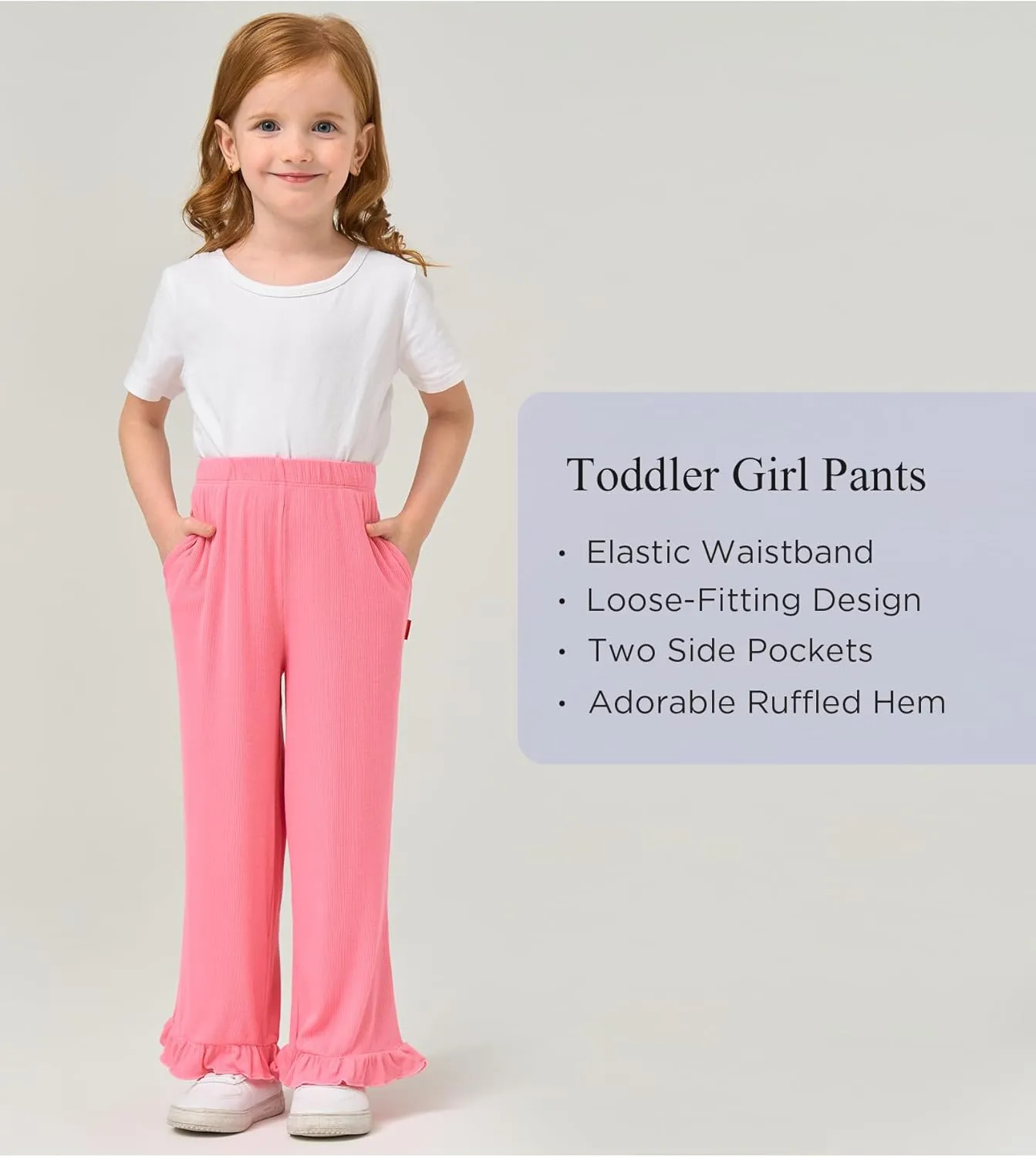 Toddler Girl Pants Soft Bamboo Viscose Casual Ruffle Wide Leg Trousers for Kids with Pockets
