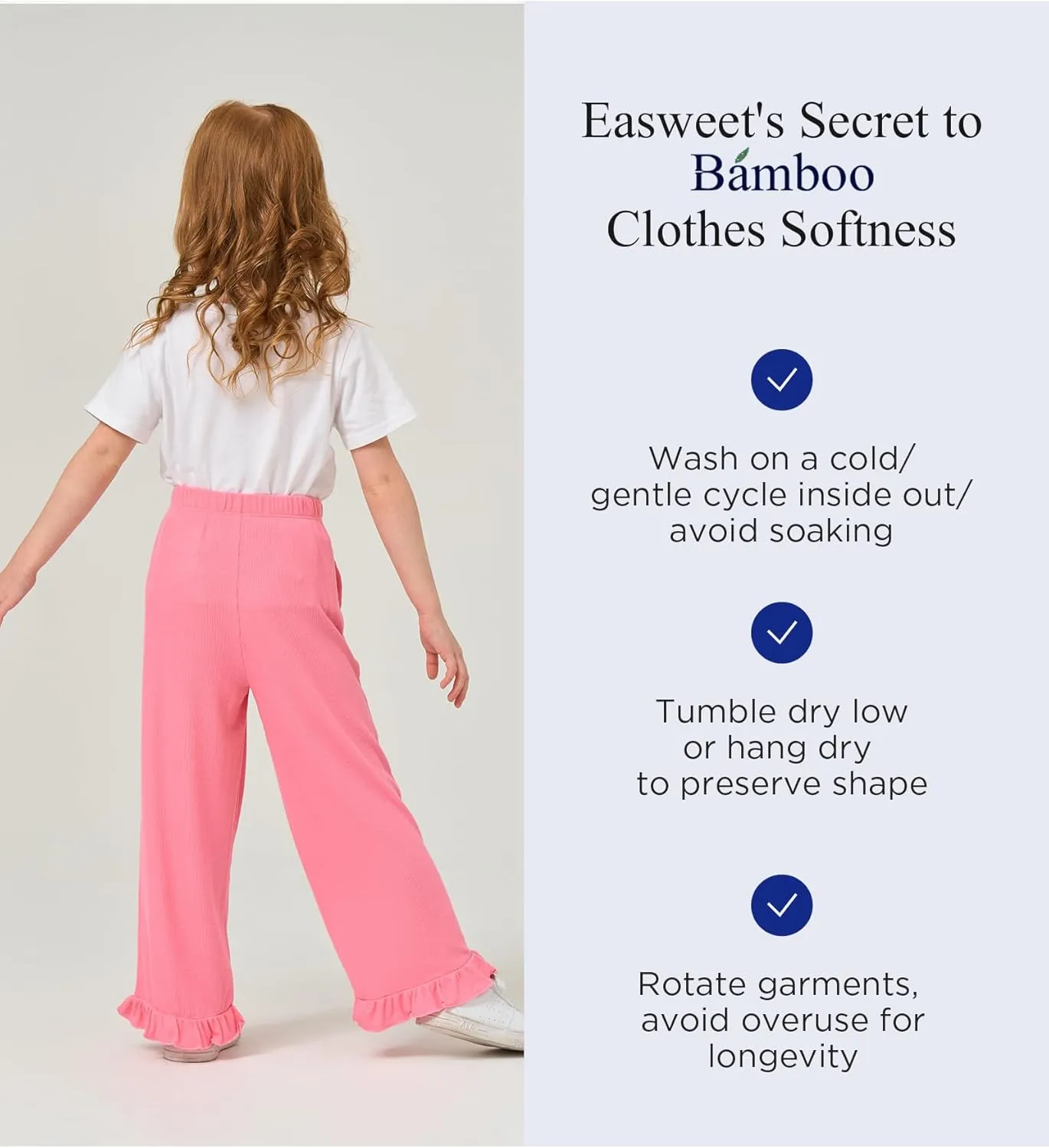 Toddler Girl Pants Soft Bamboo Viscose Casual Ruffle Wide Leg Trousers for Kids with Pockets