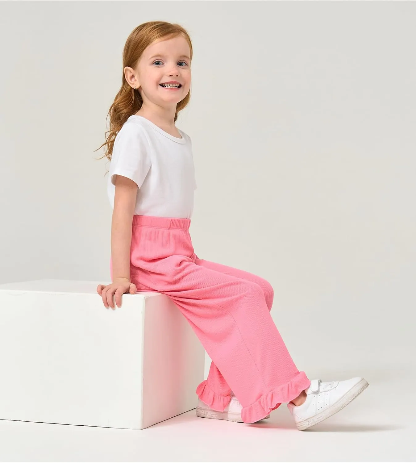 Toddler Girl Pants Soft Bamboo Viscose Casual Ruffle Wide Leg Trousers for Kids with Pockets