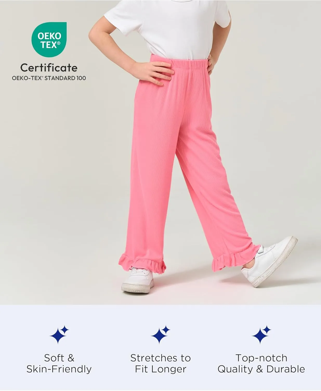 Toddler Girl Pants Soft Bamboo Viscose Casual Ruffle Wide Leg Trousers for Kids with Pockets