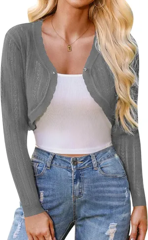 Totatuit Women's Long Sleeve Cropped Cardigan Open Front Bolero Shrugs for Dresses Fall Knit Crochet Cardigan