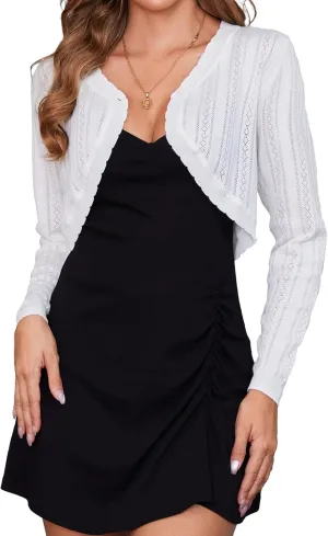 Totatuit Women's Long Sleeve Cropped Cardigan Open Front Bolero Shrugs for Dresses Fall Knit Crochet Cardigan