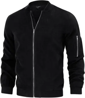 TURETRENDY Men's Suede Leather Jackets Sportswear Thin Casual Bomber Fashion Outwear Black S