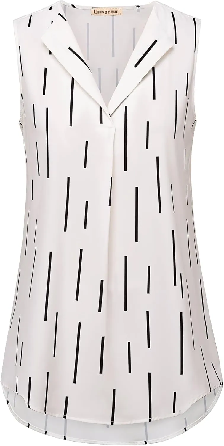 Unixseque Women's Casual V Neck Sleeveless Tunics Tank Tops Blouses Summer Office Work Shirts