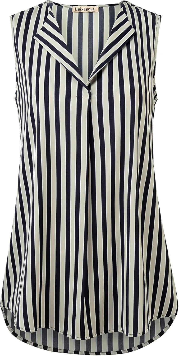 Unixseque Women's Casual V Neck Sleeveless Tunics Tank Tops Blouses Summer Office Work Shirts