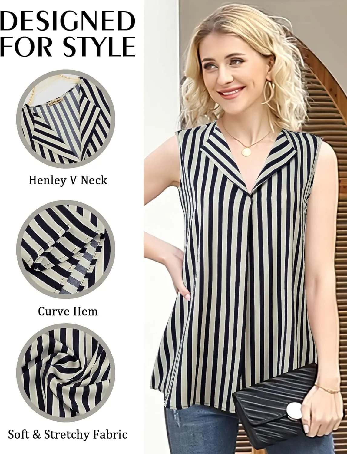 Unixseque Women's Casual V Neck Sleeveless Tunics Tank Tops Blouses Summer Office Work Shirts