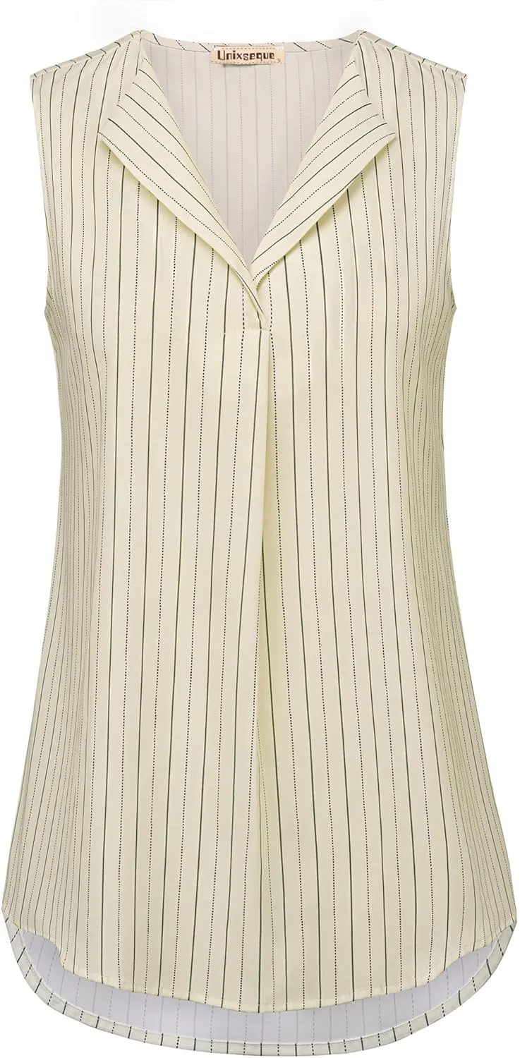 Unixseque Women's Casual V Neck Sleeveless Tunics Tank Tops Blouses Summer Office Work Shirts