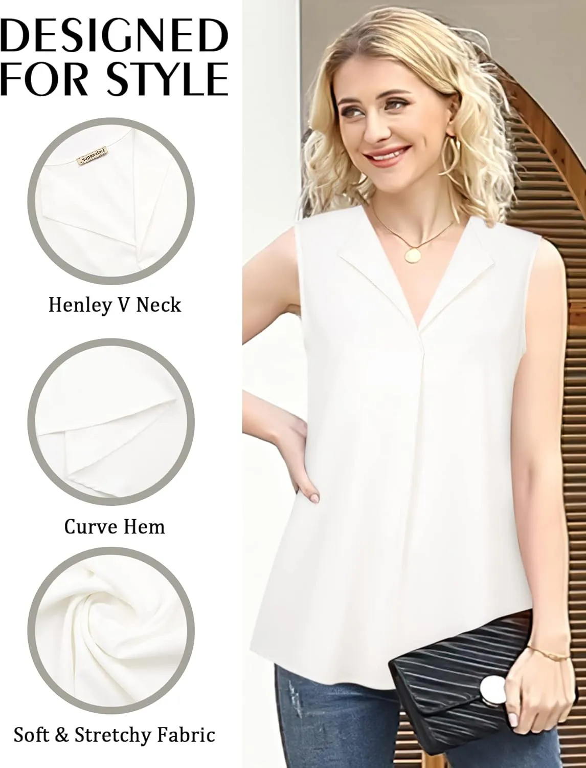Unixseque Women's Casual V Neck Sleeveless Tunics Tank Tops Blouses Summer Office Work Shirts