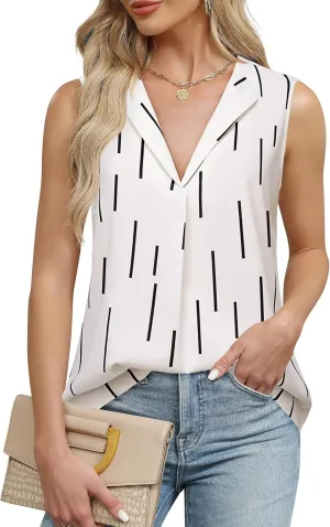 Unixseque Women's Casual V Neck Sleeveless Tunics Tank Tops Blouses Summer Office Work Shirts