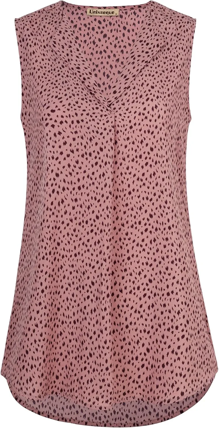Unixseque Women's Casual V Neck Sleeveless Tunics Tank Tops Blouses Summer Office Work Shirts