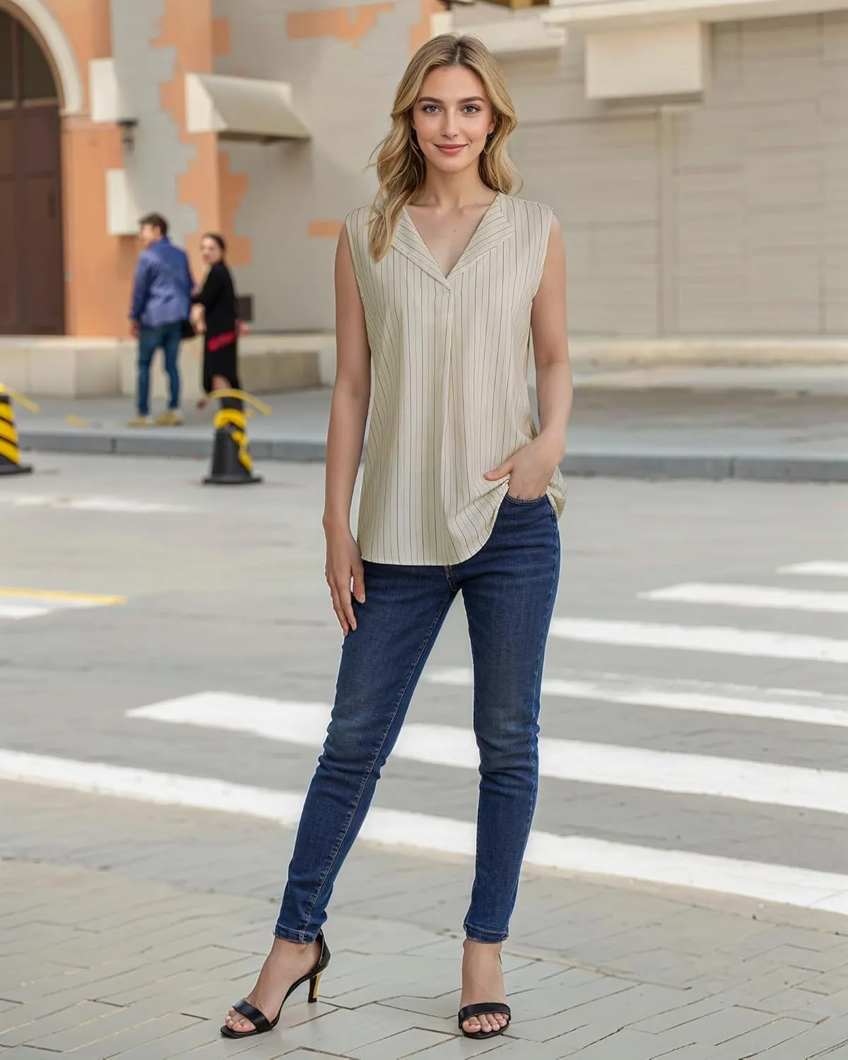 Unixseque Women's Casual V Neck Sleeveless Tunics Tank Tops Blouses Summer Office Work Shirts