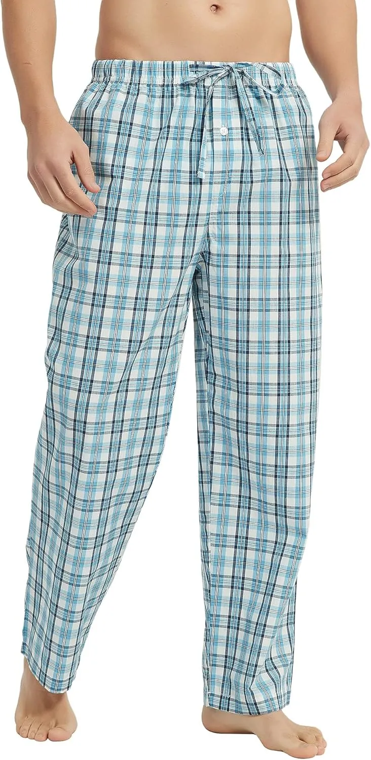 Vulcanodon Men's Cotton Woven Pajama Pants, Soft Lounge Pajama Pants with big pockets for Men Plaid Pj Bottoms