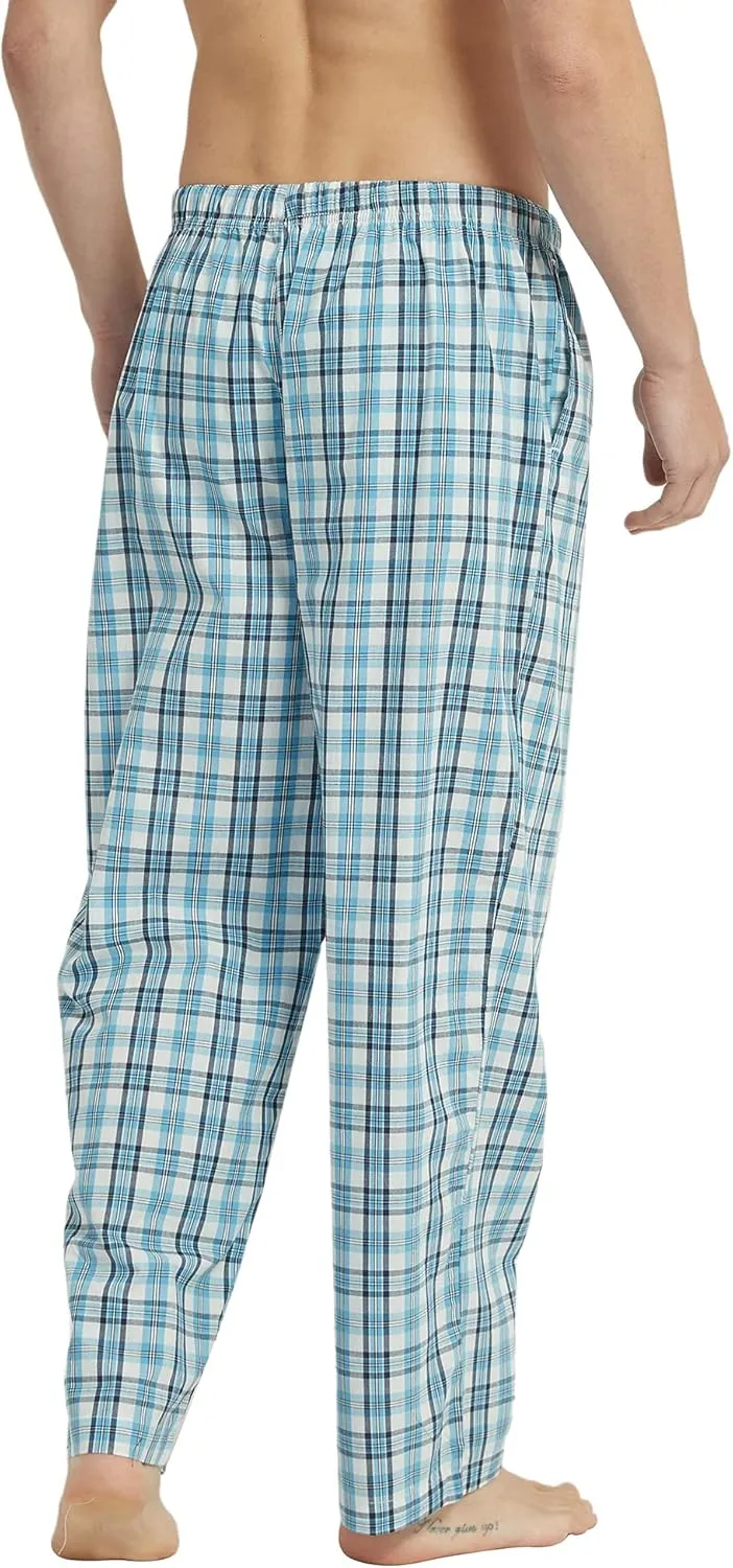 Vulcanodon Men's Cotton Woven Pajama Pants, Soft Lounge Pajama Pants with big pockets for Men Plaid Pj Bottoms