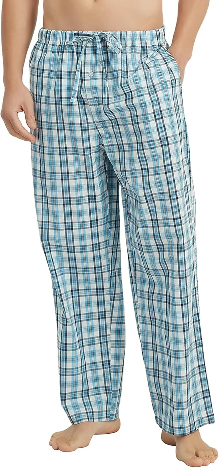 Vulcanodon Men's Cotton Woven Pajama Pants, Soft Lounge Pajama Pants with big pockets for Men Plaid Pj Bottoms