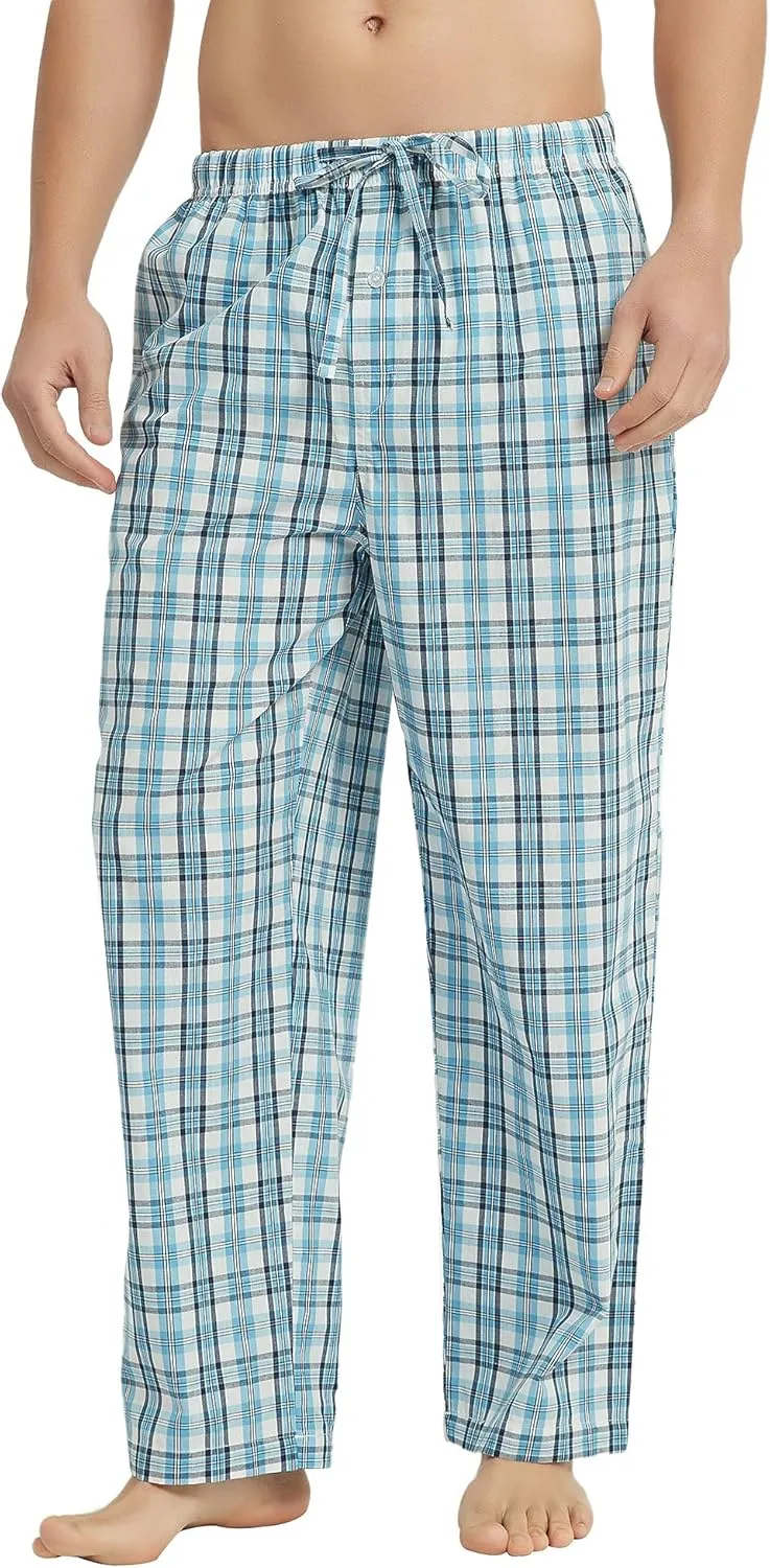 Vulcanodon Men's Cotton Woven Pajama Pants, Soft Lounge Pajama Pants with big pockets for Men Plaid Pj Bottoms