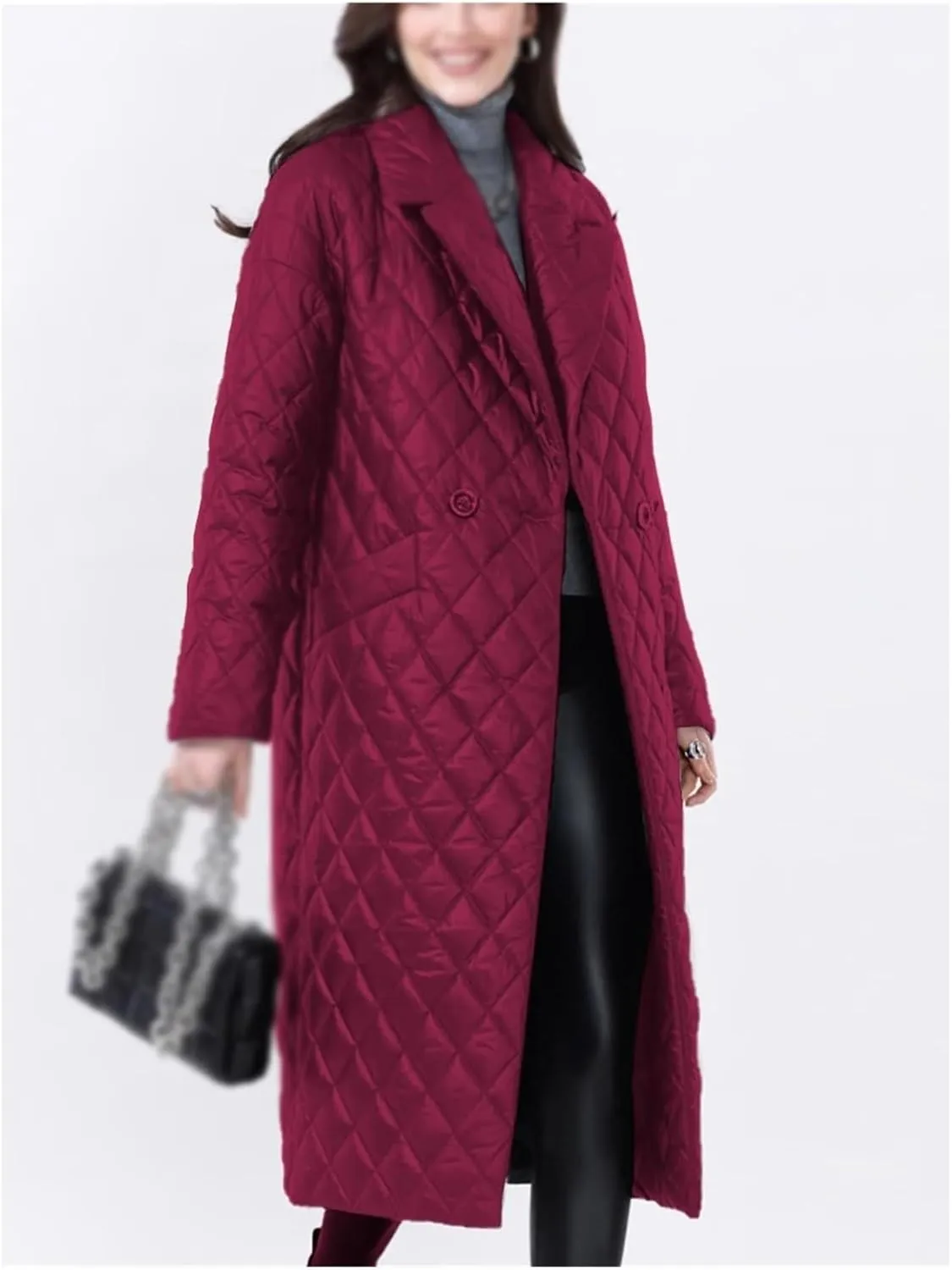 Warm Winter Jackets for Women Office Lady Thin Padded Cotton Long Parkas Female Women Quilted Coat Plaid(Medium)