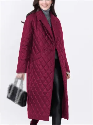 Warm Winter Jackets for Women Office Lady Thin Padded Cotton Long Parkas Female Women Quilted Coat Plaid(Medium)