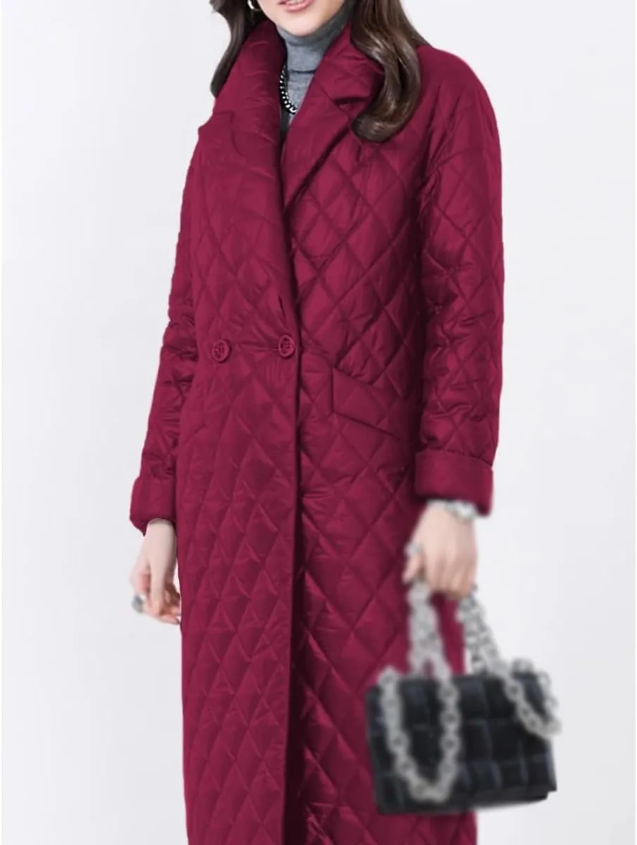Warm Winter Jackets for Women Office Lady Thin Padded Cotton Long Parkas Female Women Quilted Coat Plaid(Medium)