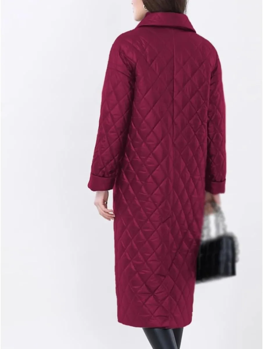 Warm Winter Jackets for Women Office Lady Thin Padded Cotton Long Parkas Female Women Quilted Coat Plaid(Medium)