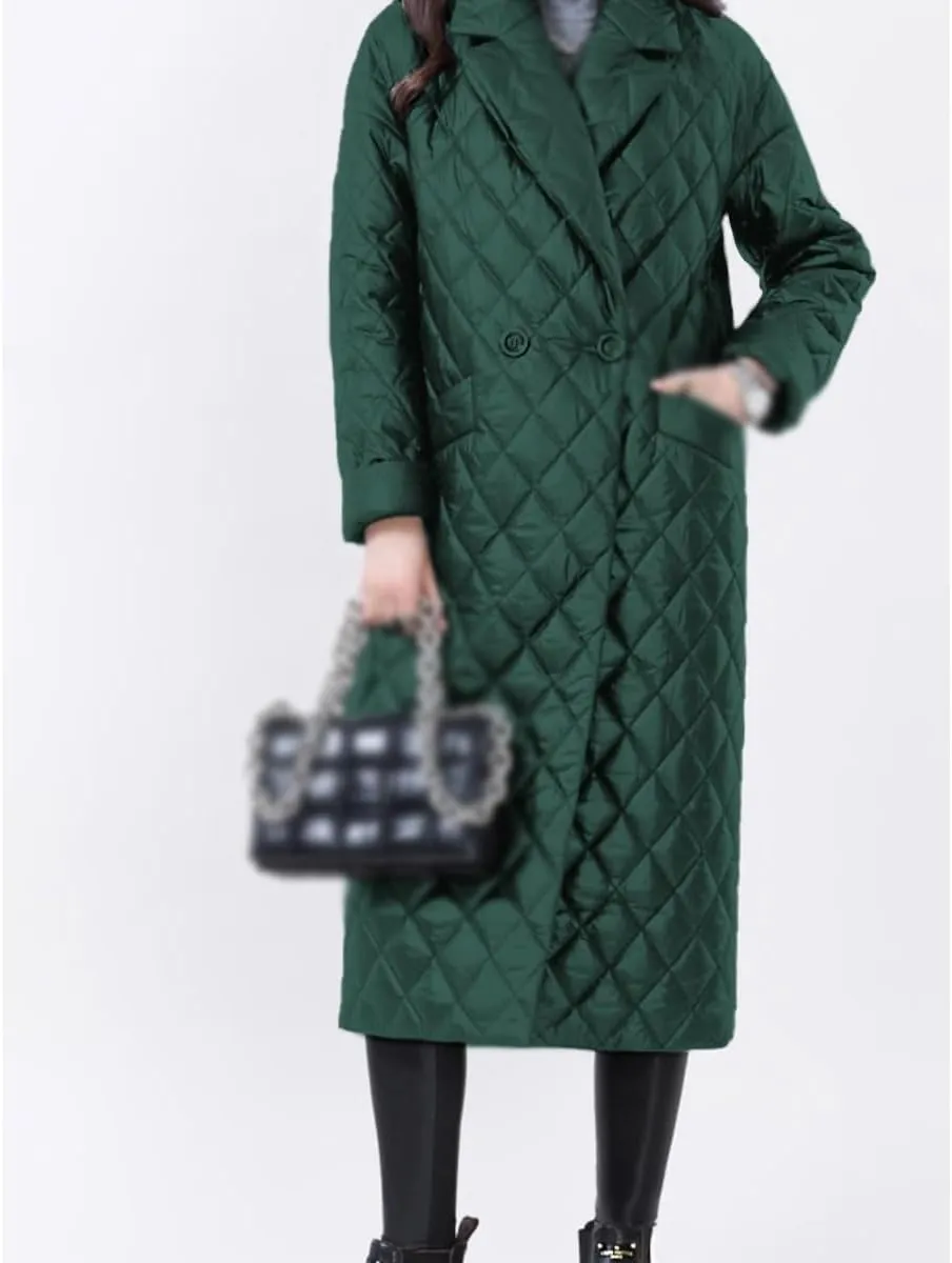 Warm Winter Jackets for Women Office Lady Thin Padded Cotton Long Parkas Female Women Quilted Coat Plaid(Small)