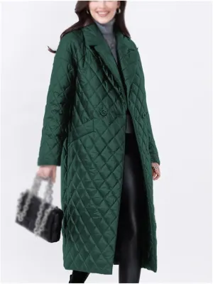 Warm Winter Jackets for Women Office Lady Thin Padded Cotton Long Parkas Female Women Quilted Coat Plaid(Small)