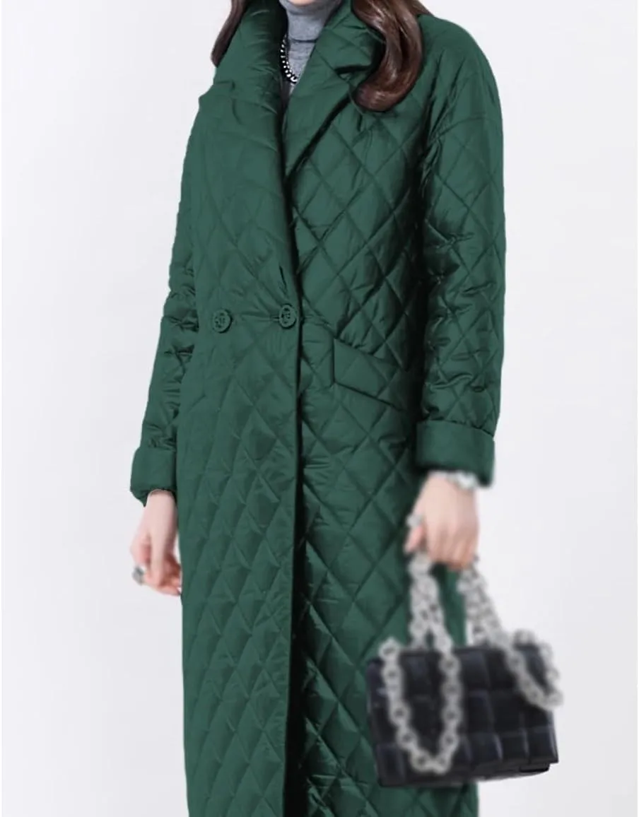 Warm Winter Jackets for Women Office Lady Thin Padded Cotton Long Parkas Female Women Quilted Coat Plaid(Small)