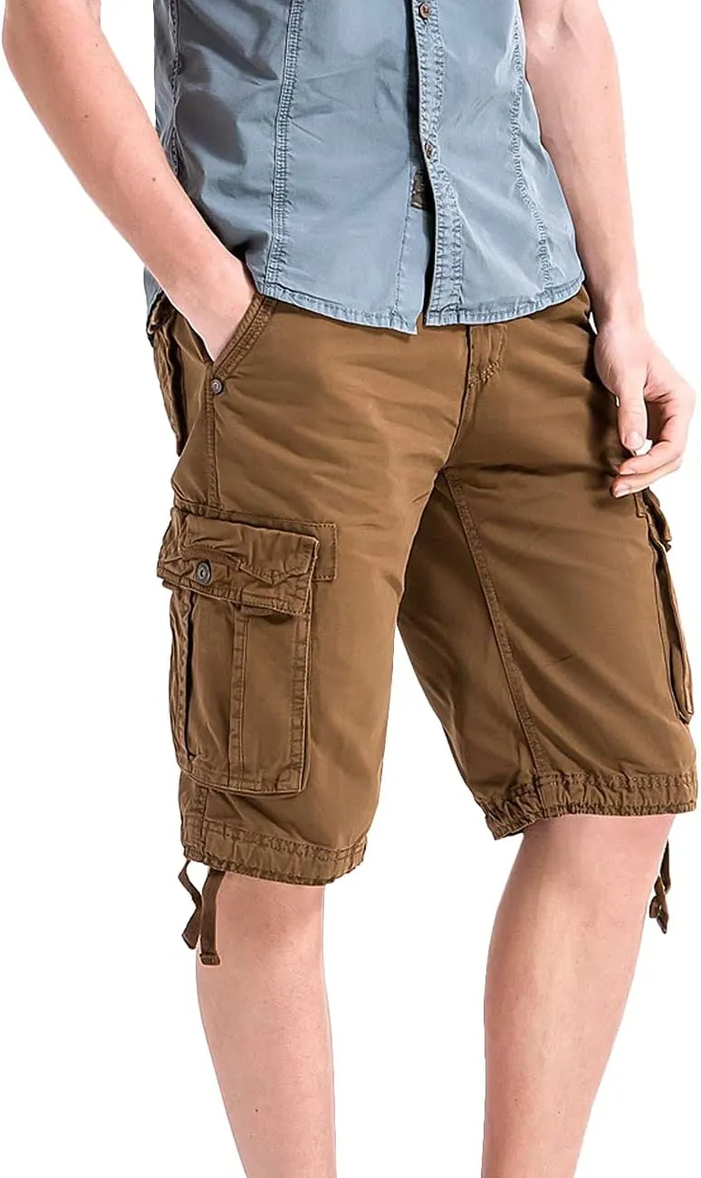 WenVen Men's Cotton Twill Cargo Shorts Classic Relaxed Fit- Reg and Big & Tall Sizes