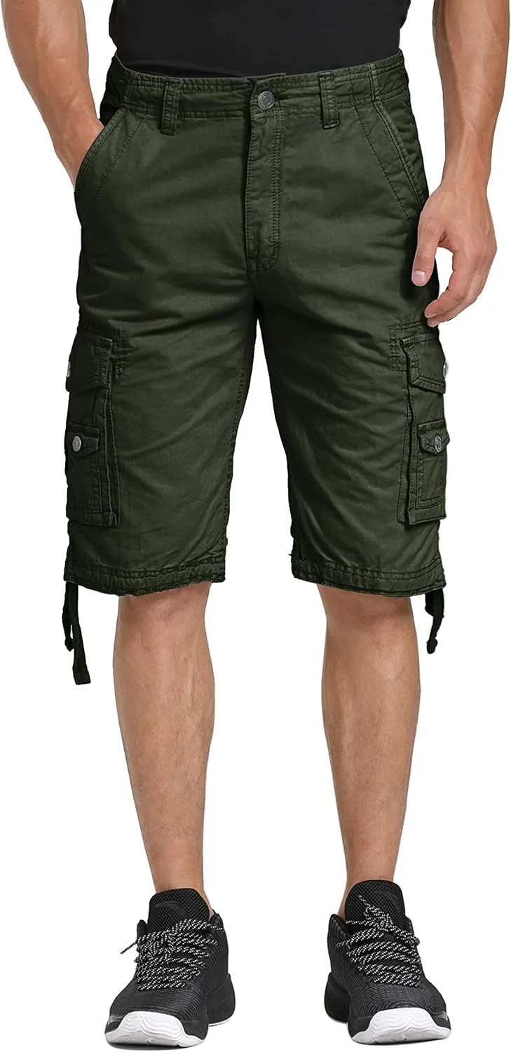 WenVen Men's Cotton Twill Cargo Shorts Classic Relaxed Fit- Reg and Big & Tall Sizes