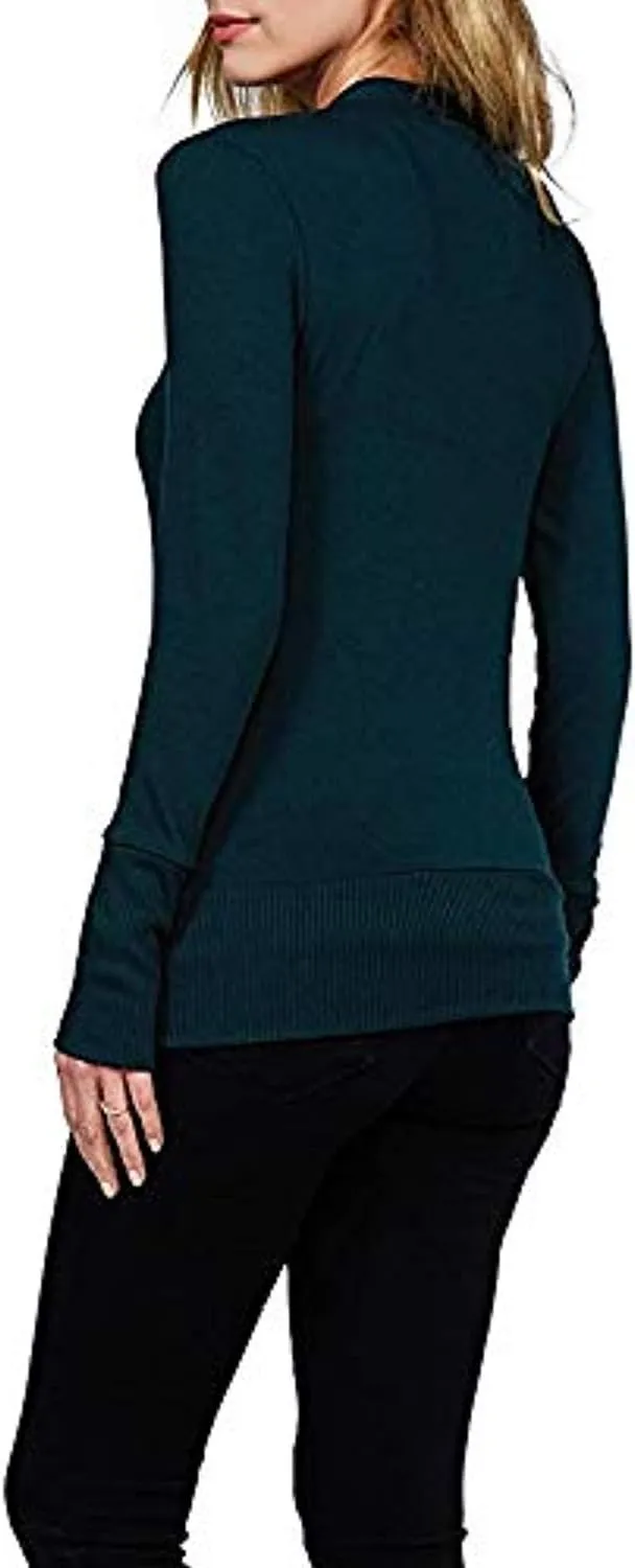 Women Classic V-Neck Button Down Long Sleeve Ribbed Thin Knit Cardigan