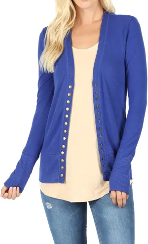 Women Classic V-Neck Button Down Long Sleeve Ribbed Thin Knit Cardigan