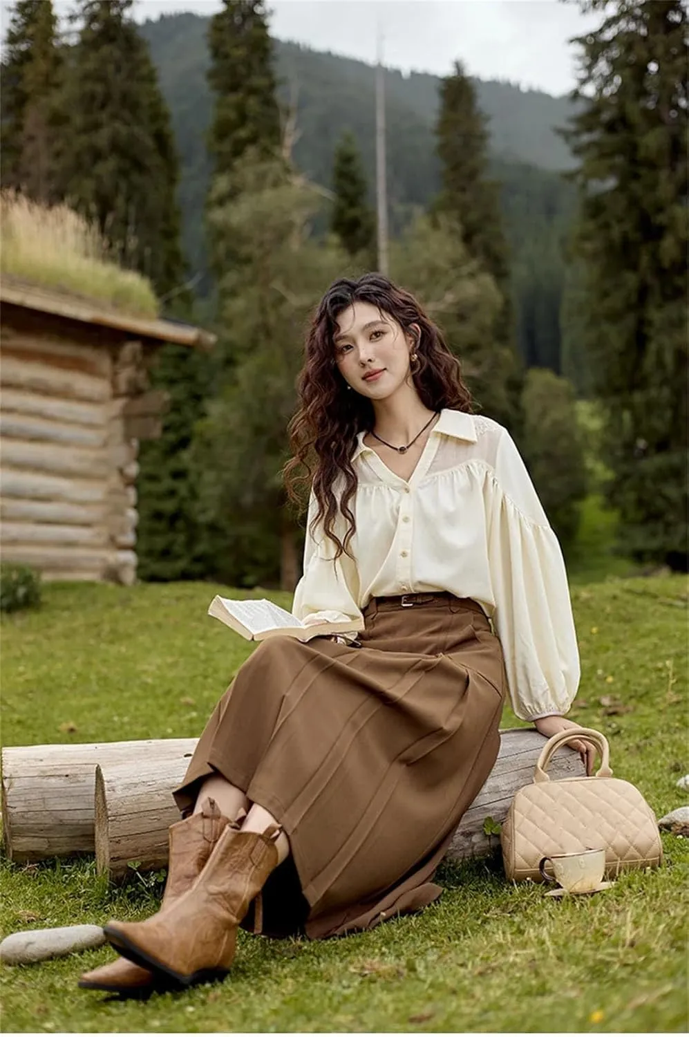 Women High Waist Pleated Skirt with Pockets Office Belt A-LINE Skirt