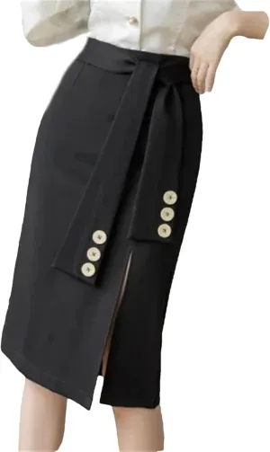 Women Korean Clothing High Waist Black Skirt Office Ladies Elastic Sexy Midi Skirt
