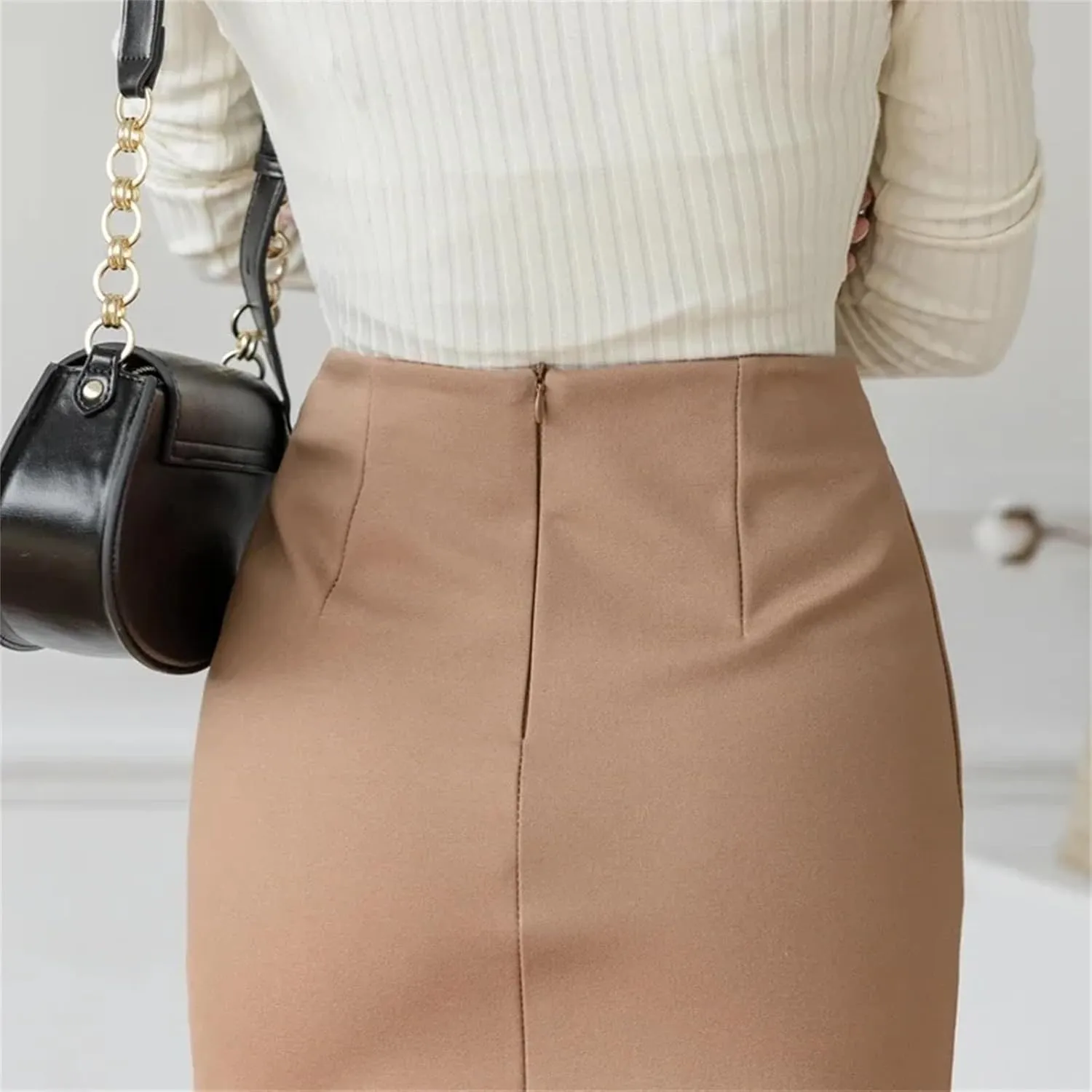 Women Korean Clothing High Waist Black Skirt Office Ladies Elastic Sexy Midi Skirt