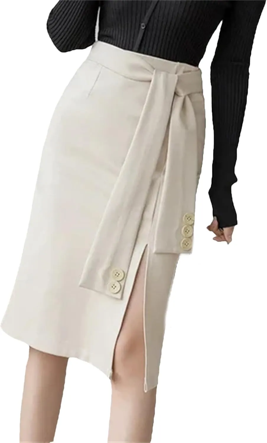 Women Korean Clothing High Waist Black Skirt Office Ladies Elastic Sexy Midi Skirt
