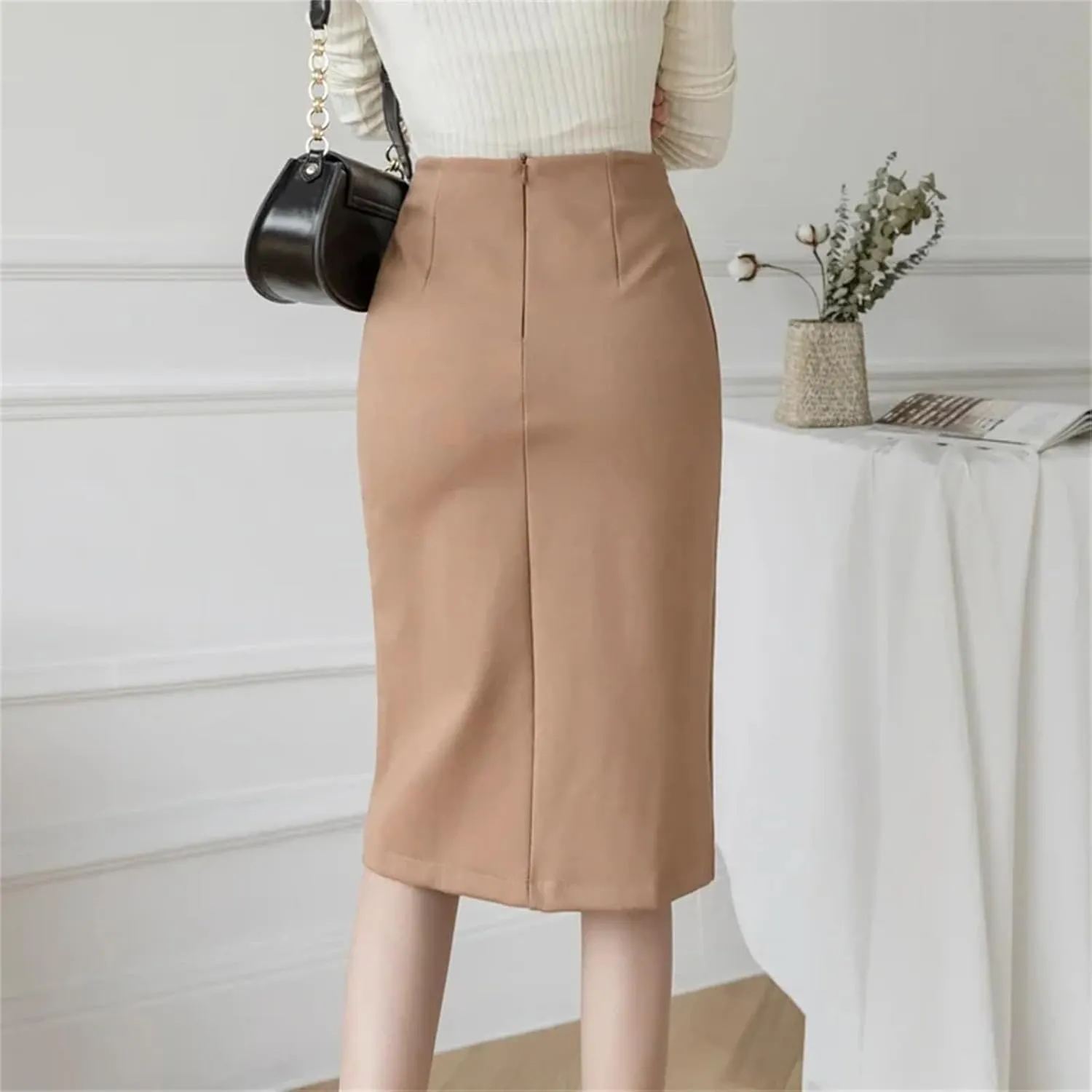 Women Korean Clothing High Waist Black Skirt Office Ladies Elastic Sexy Midi Skirt
