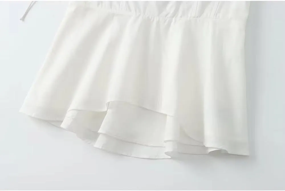 Women Solid Pleated Backless Cropped Camisole V-Neck Tops with Thin Straps for Summer Casual Wear