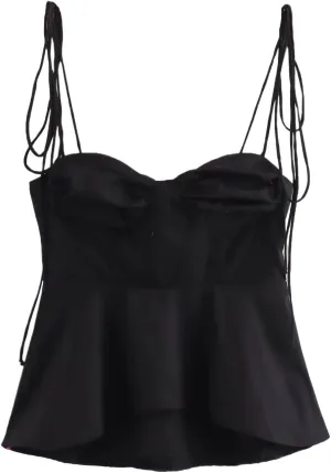 Women Solid Pleated Backless Cropped Camisole V-Neck Tops with Thin Straps for Summer Casual Wear
