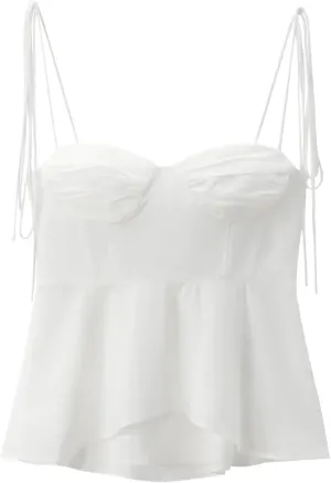 Women Solid Pleated Backless Cropped Camisole V-Neck Tops with Thin Straps for Summer Casual Wear