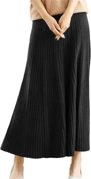 Women Wool Pleated Long Skirt Office Lady Skirt Office Lady Solid Regulai Fit Sweater Midi Skirts