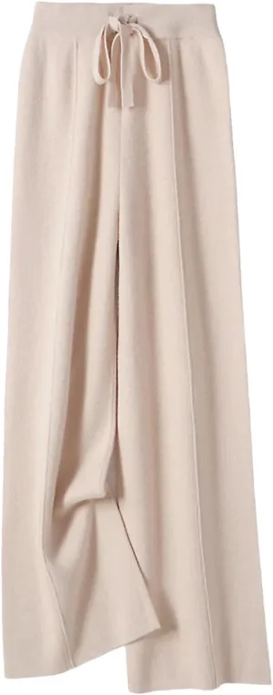 Womens 100 Percent Merino Wool Wide-Leg Pants Autumn Winter Soft Warm Knit Trousers