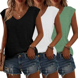 Womens 3 Pack T Shirts Cap Sleeve Tees U Neck Tank Tops Fashion Basic Tops 2025