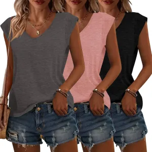 Womens 3 Pack T Shirts Cap Sleeve Tees U Neck Tank Tops Fashion Basic Tops 2025