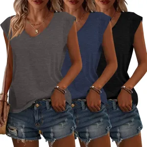 Womens 3 Pack T Shirts Cap Sleeve Tees U Neck Tank Tops Fashion Basic Tops 2025