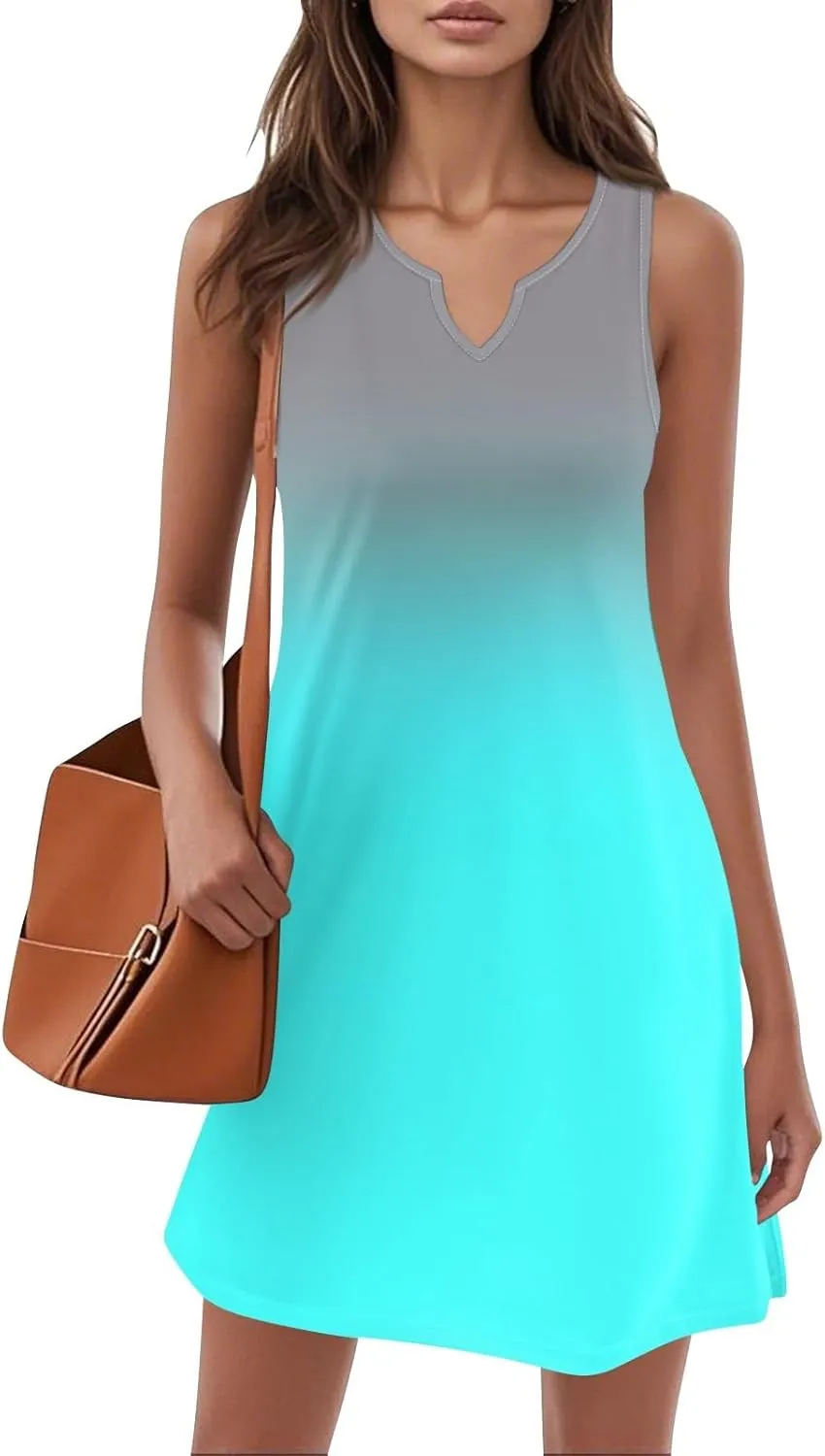 Women's Beach Dresses 2025 Summer V-Neck Sleeveless Tank Mini Sundress, S-3XL