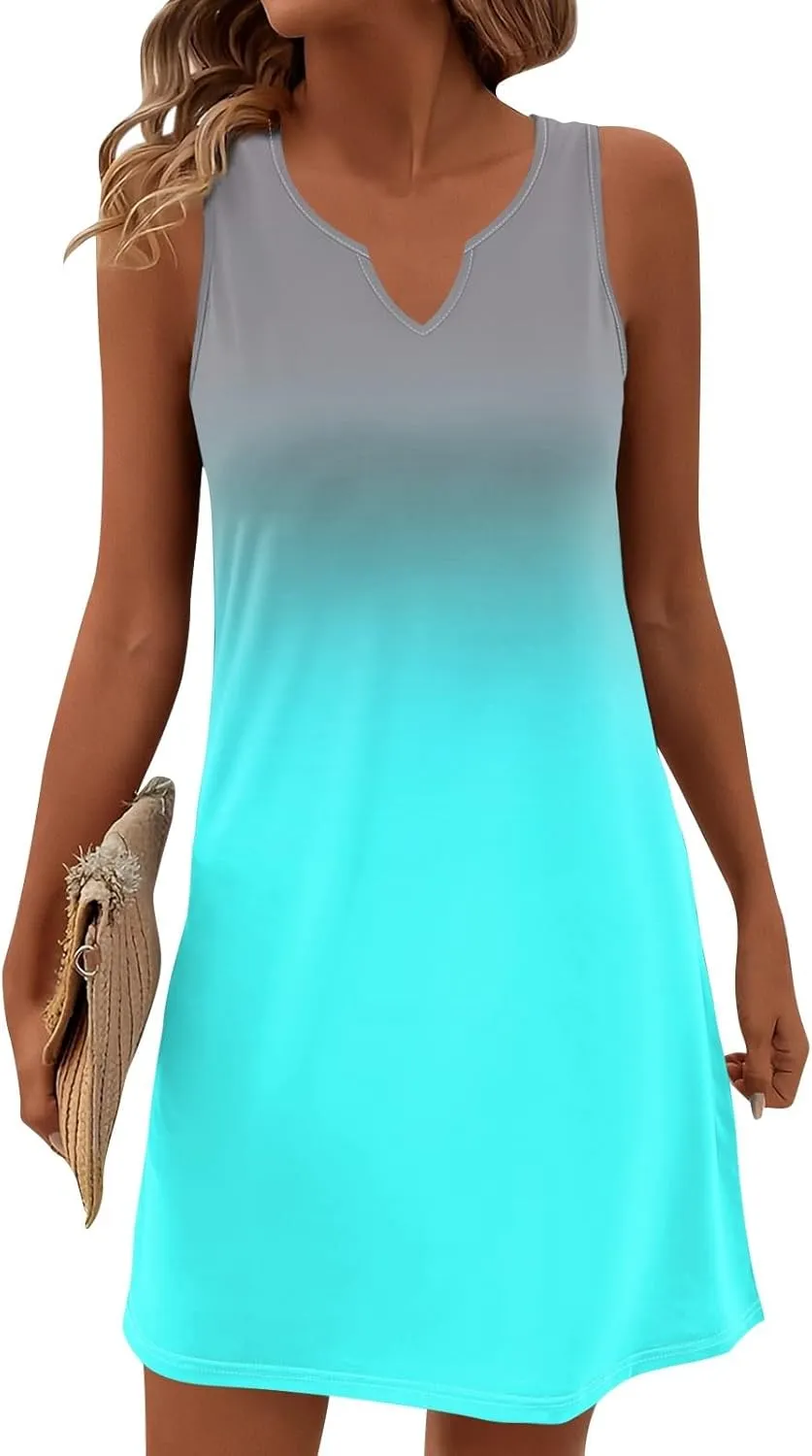 Women's Beach Dresses 2025 Summer V-Neck Sleeveless Tank Mini Sundress, S-3XL