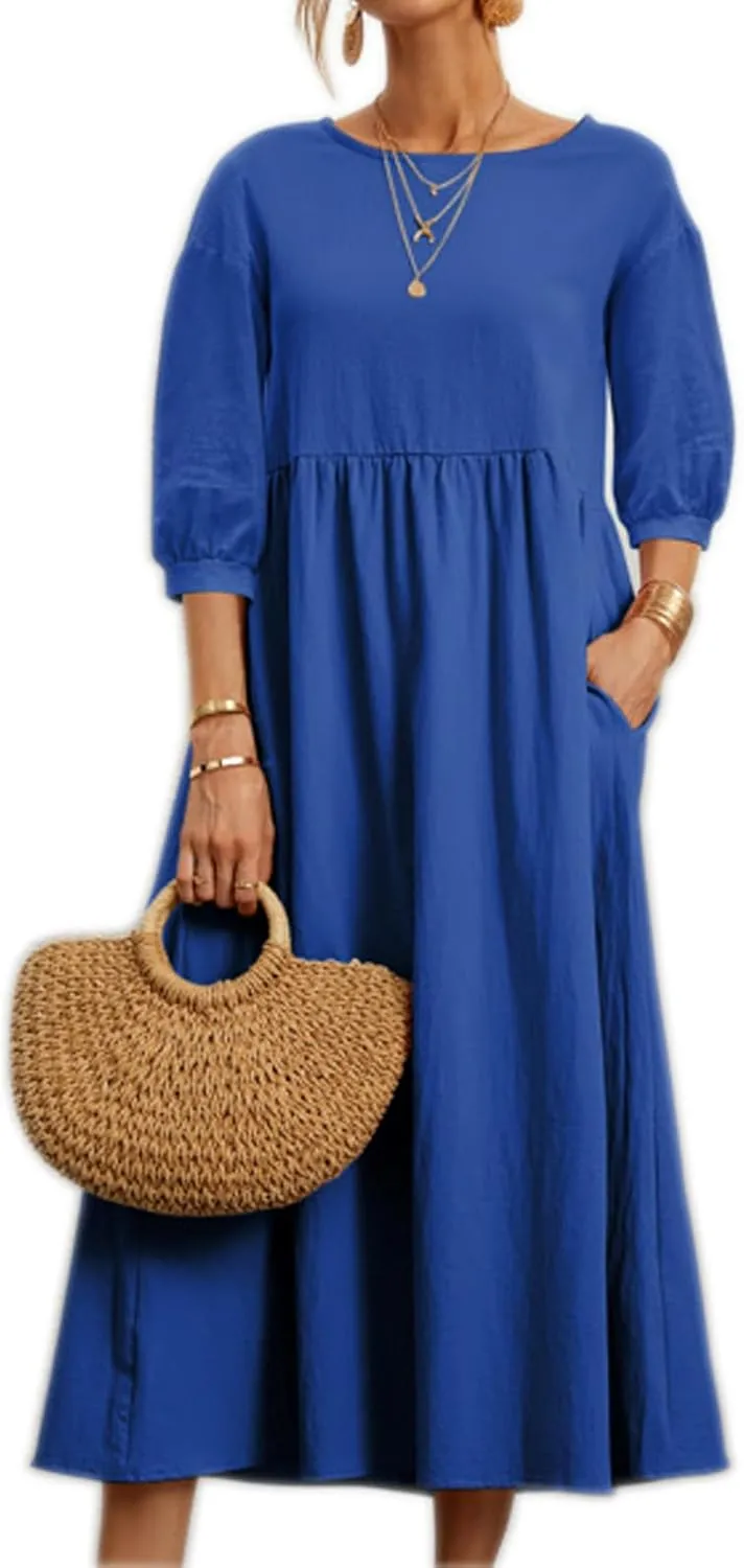 Women's Casual Summer Dresses Round Neck Short Sleeve Cotton Sundresses Beach Dress 2025