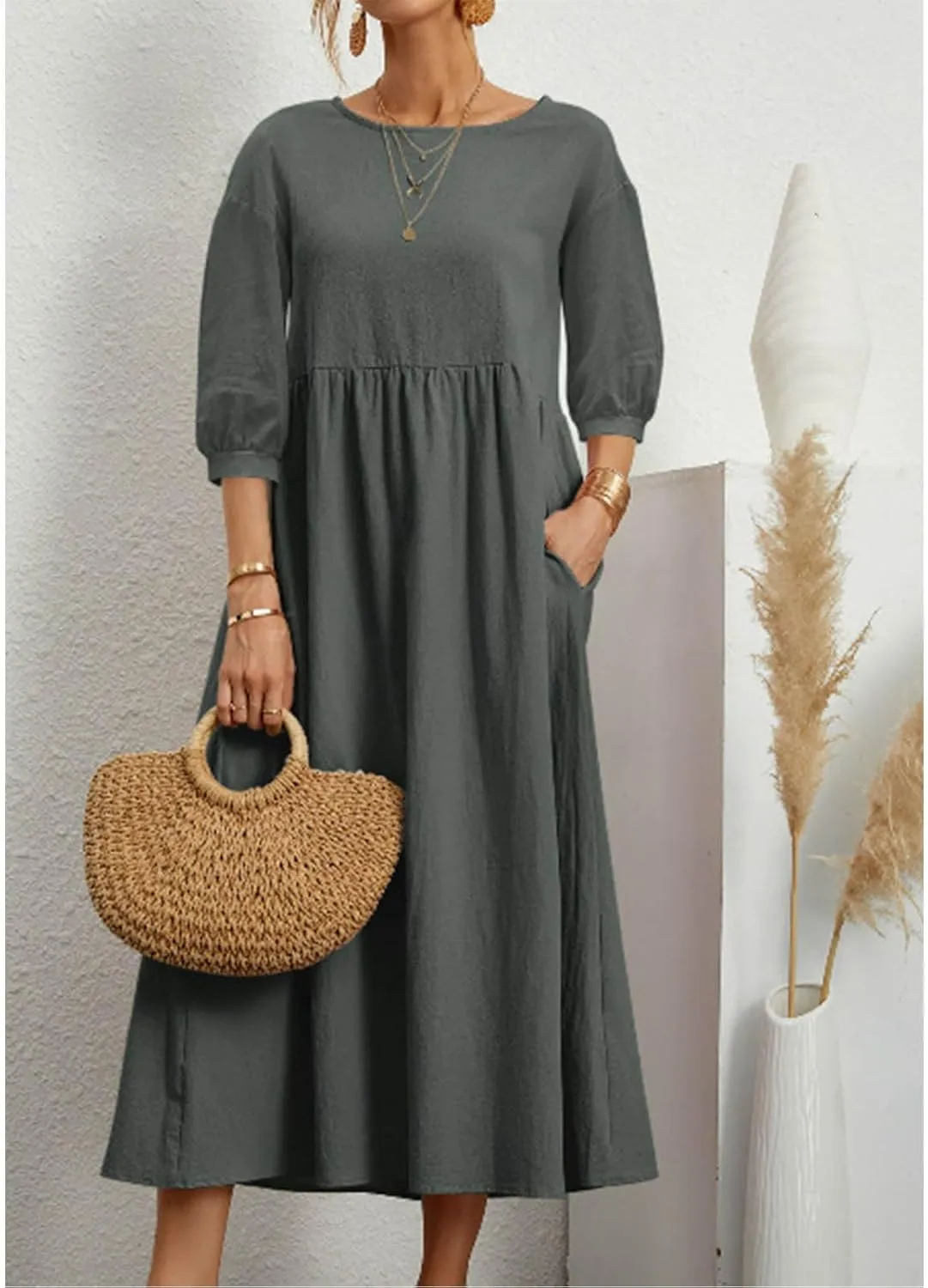 Women's Casual Summer Dresses Round Neck Short Sleeve Cotton Sundresses Beach Dress 2025