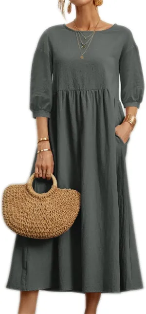 Women's Casual Summer Dresses Round Neck Short Sleeve Cotton Sundresses Beach Dress 2025